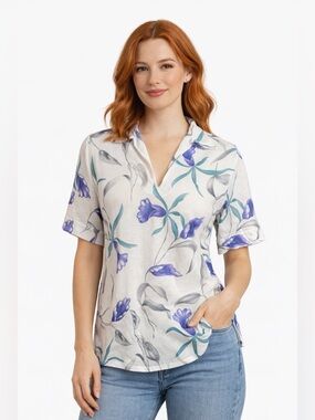 Vintage 70s Floral Blouse Retro Boho Top Short Sleeve Lightweight Women’s M